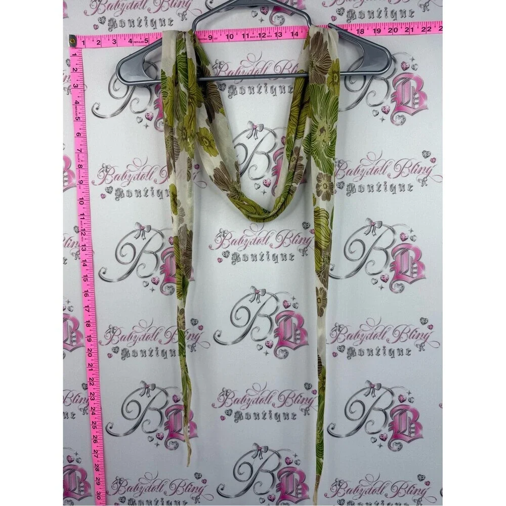 Scarf or head band bandana Floral Lightweight Scarf in Olive Green and Tan